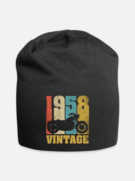 1958 Born birthday biker motorcycle gift - Jersey Beanie - black