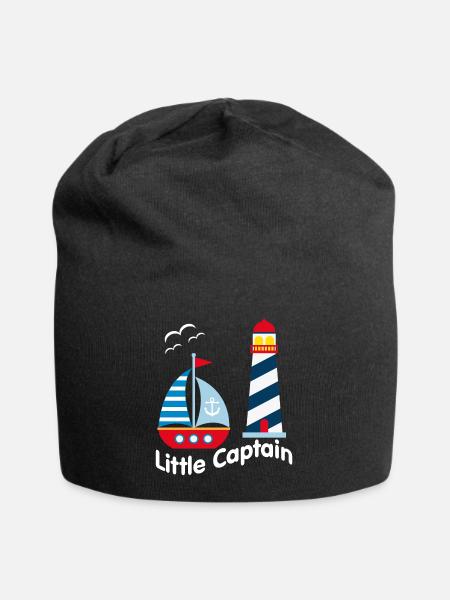 Kleiner Kapitän mit Segelboot, Möven und Leuchttur - Jersey-Beanie - Schwarz