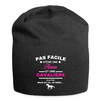 pas facile d'être cavalière et Maman - Bonnet en jersey - noir - Devant