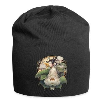 Zarte Anmut: Sitzendes Lotusmädchen aus China - Jersey-Beanie - Schwarz - Vorne