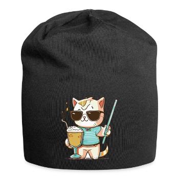 Un chat avec un cocktail dans la patte - Bonnet en jersey - noir - Devant