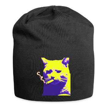 katze am rauchen - Jersey-Beanie - Schwarz - Vorne