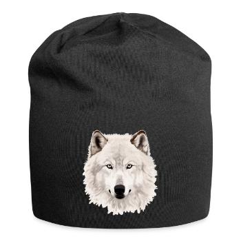 Furchtloses Auge des Wolfsgesichts Weiße Wolfsgrafik - Jersey-Beanie - Schwarz - Vorne