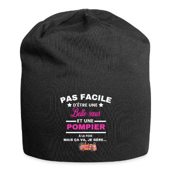 pas facile d'être sapeur POMPIER et Belle-sœur - Bonnet en jersey - noir - Devant