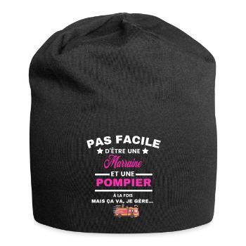 pas facile d'être sapeur POMPIER et Marraine - Bonnet en jersey - noir - Devant