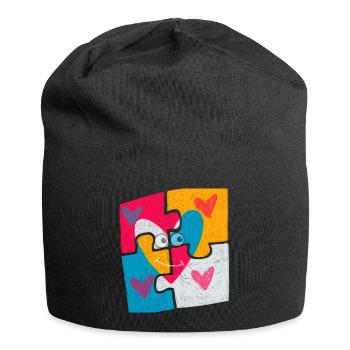 Motif puzzle coeur avec des yeux amour et famille - Bonnet en jersey - noir - Devant