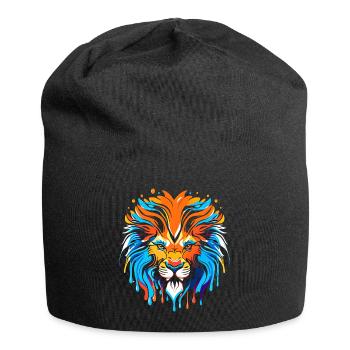 Tête de lion, coloré, signe du zodiaque - Bonnet en jersey - noir - Devant