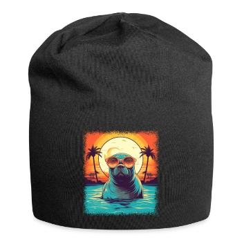 children eared seal happy kawaii animals - Jersey-Beanie - Schwarz - Vorne