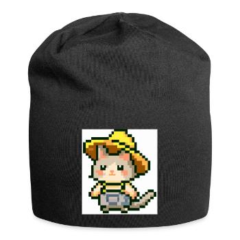 Katze mit Farmerhut, Farmer, Latzhose, pixelart - Jersey-Beanie - Schwarz - Vorne