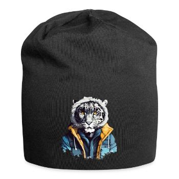 Streetstyle Schneeleopard | Leoparden-Liebhaber - Jersey-Beanie - Schwarz - Vorne
