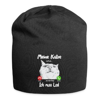 Meine Katze ruft an... aus dem Weg, ich muss los! - Jersey-Beanie - Schwarz - Vorne