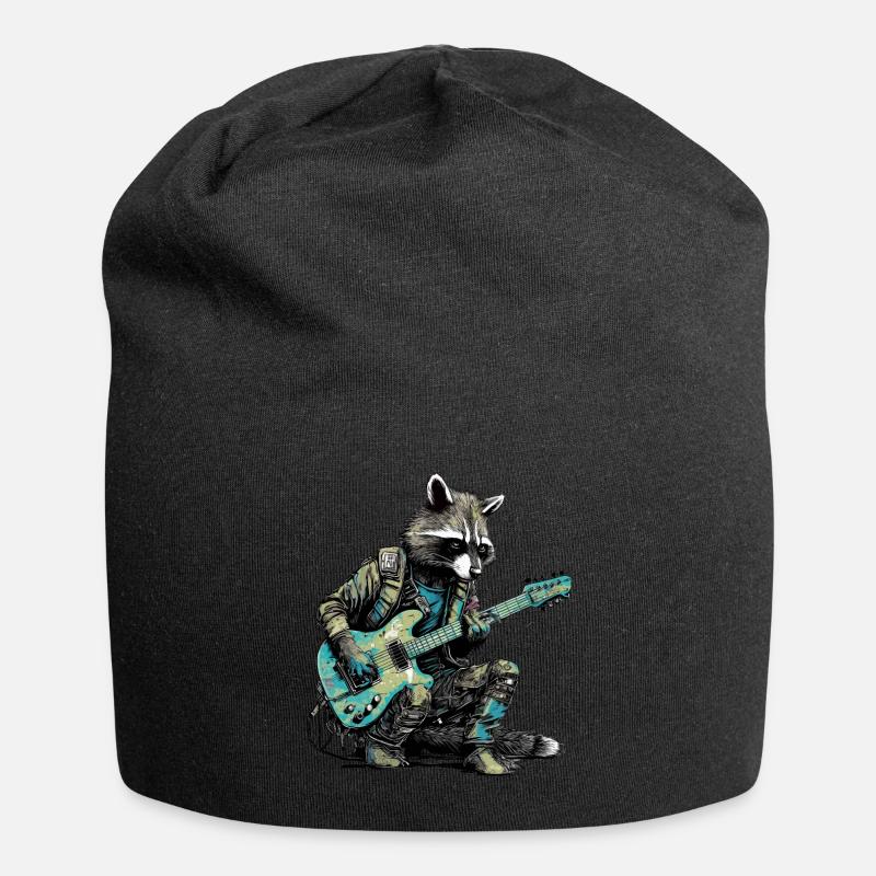 Waschbär mit Gitarre - Jersey-Beanie - Schwarz