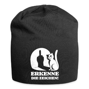 Erkenne die Zeichen Katze Mittelfinger Spruch - Jersey-Beanie - Schwarz - Vorne
