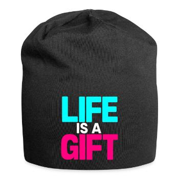 Life is a Gift Cyan and Magenta - Jersey Beanie - black - Front