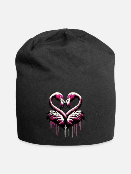 Herzflamingos im Liebesrausch - Jersey-Beanie - Schwarz