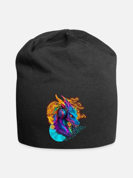 Notes de DJ Dragon avec Headphone Fire Vinylrecord - Bonnet en jersey - noir