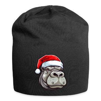 Nilpferd Weihnachten Tier Kopf - Jersey-Beanie - Schwarz - Vorne