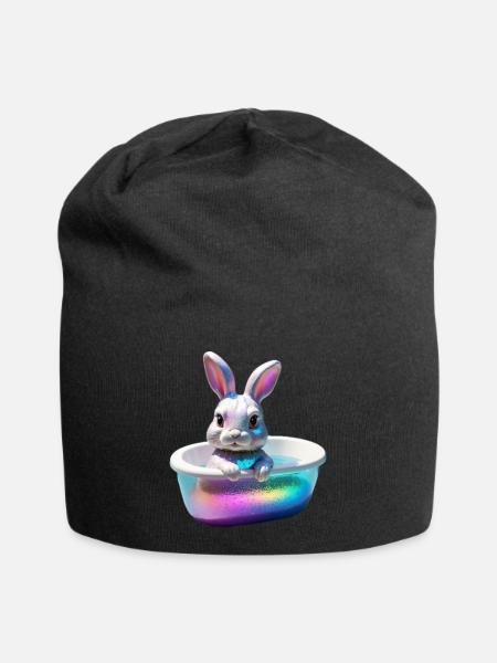 Funny Bunny in der Wanne - Jersey-Beanie - Schwarz