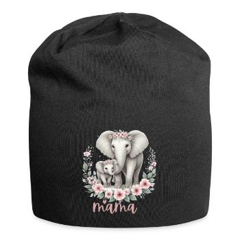 Mama Heart Floral Wreath Elephant Baby Shower - Jersey Beanie - black - Front