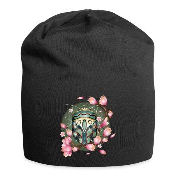 exotisches afrikanisches Krabbeltier mit Magnolien - Jersey-Beanie - Schwarz - Vorne