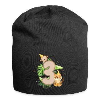Dritter Geburtstag Dschungel Tiger Affe Babyparty - Jersey-Beanie - Schwarz - Vorne