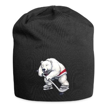 Polar Bear Ice Hockey Player Design - Jersey Beanie - black - Front