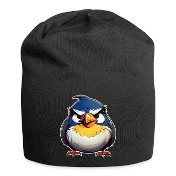 Kleiner grimmiger dicker Vogel - Jersey-Beanie - Schwarz - Vorne