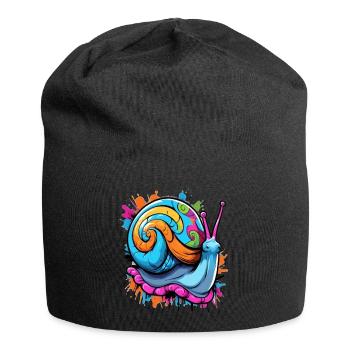 Partyschnecke bunte Weinbergschnecke - Jersey-Beanie - Schwarz - Vorne