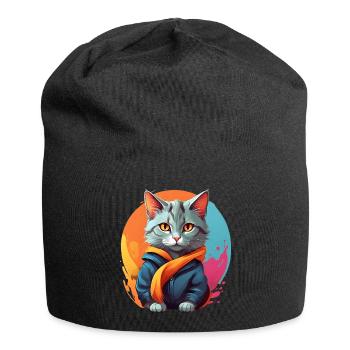 Stilvolle urbane Katze - Jersey-Beanie - Schwarz - Vorne