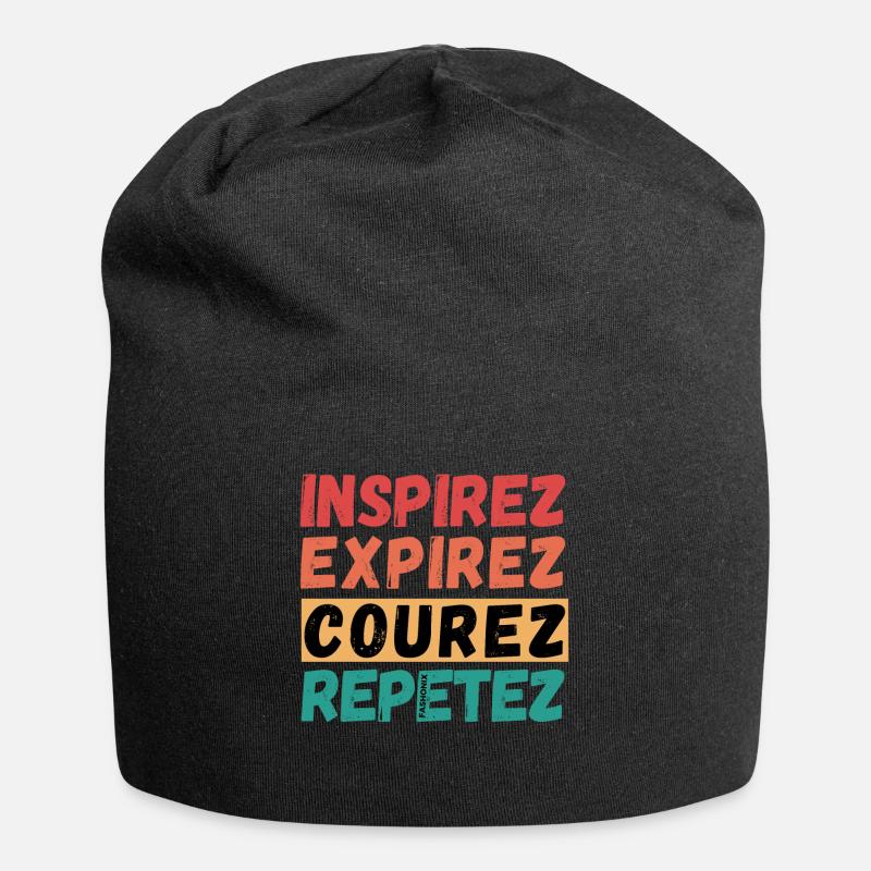 Inhale, Exhale, Run, Repeat - Running Jogging - Jersey Beanie - black