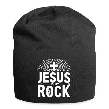 Jesus ist mein Fels in der Brandung - Jersey-Beanie - Schwarz - Vorne