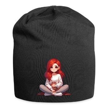 Nachdenkliches Mädchen Mit Wärmflasche - Jersey-Beanie - Schwarz - Vorne