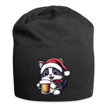 Chat Bière de Noël Drôle - Bonnet en jersey - noir - Devant