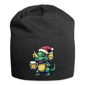 Dinosaurier triceratops Weihnachten Bier Lustig - Jersey-Beanie - Schwarz - Vorne