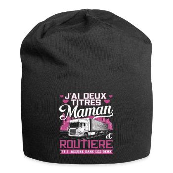 J' ai deux titres maman et routière cadeau - Bonnet en jersey - noir - Devant