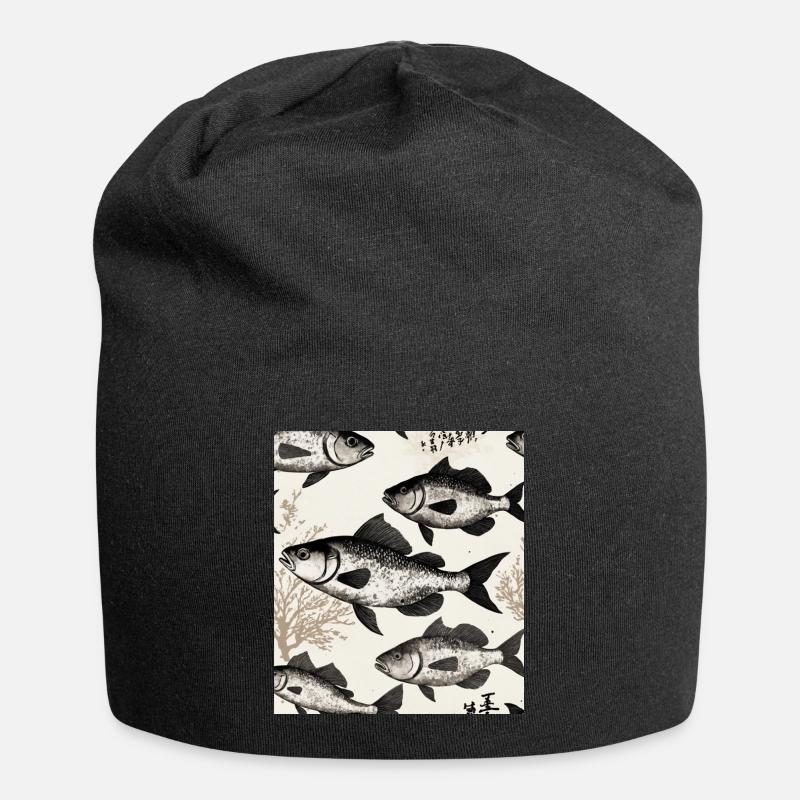 Dessin de poisson à la japonaise - Bonnet en jersey - noir