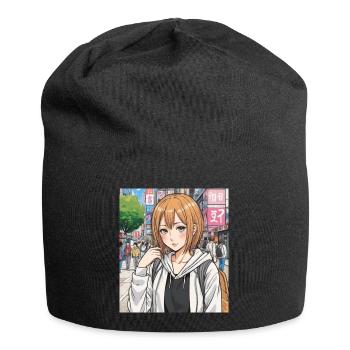 Anime-Figur auf der Straße der Stadt - Jersey-Beanie - Schwarz - Vorne
