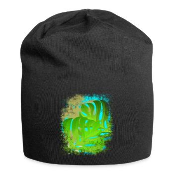 Holiday feeling palm trees & Monstera leaves green/gold - Jersey Beanie - black - Front