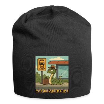 Warteschlange by Rico Beck - Jersey-Beanie - Schwarz - Vorne