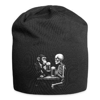 Humorous Skeleton and Monkey Beer Toast - Jersey Beanie - black - Front