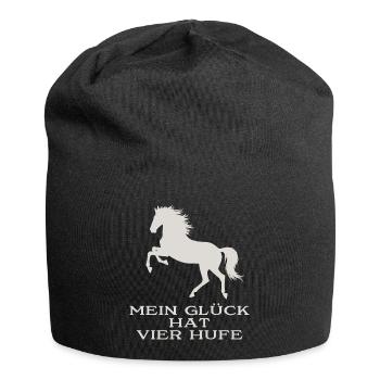 Mein Glück hat vier Hufe - Jersey-Beanie - Schwarz - Vorne