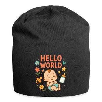 Hello World Baby Nursery Illustration - Jersey Beanie - black - Front
