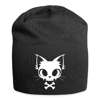 Skull Cat | Kawaii Skull & Bones Motif - Jersey Beanie - black - Front