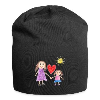 Mom and Daughter - Child's Heart Drawing - Jersey Beanie - black - Front