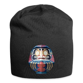 Blumiger Daruma Maskendesign Daruma Origami - Jersey-Beanie - Schwarz - Vorne
