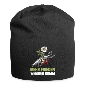 Mehr Frieden, weniger Bumm - Jersey-Beanie - Schwarz - Vorne