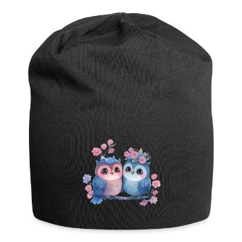 Eule Valentinstag Herz Liebe Geschenkidee - Jersey-Beanie - Schwarz - Vorne