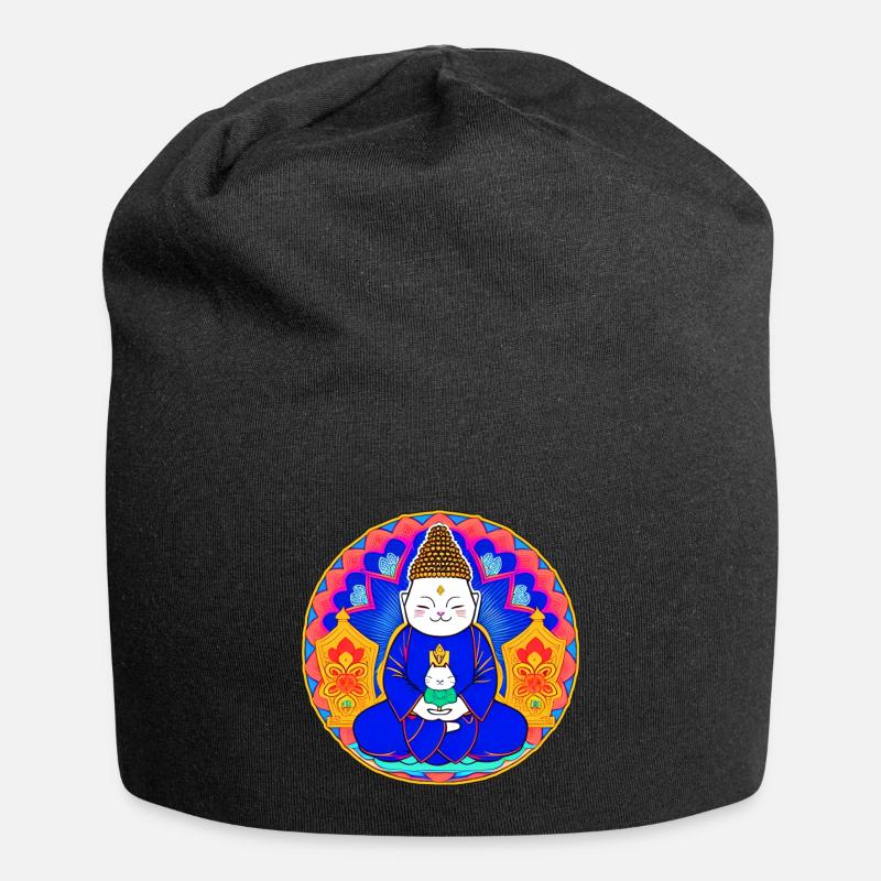Symbol Buddha mit Katze - Jersey-Beanie - Schwarz