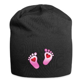 Baby Pieds coeur bébé empreinte maman fille rose pieds - Bonnet en jersey - noir - Devant