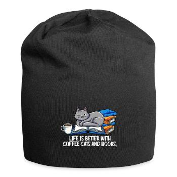 Life Is Better With Coffee Cats And Books Lesen - Jersey-Beanie - Schwarz - Vorne